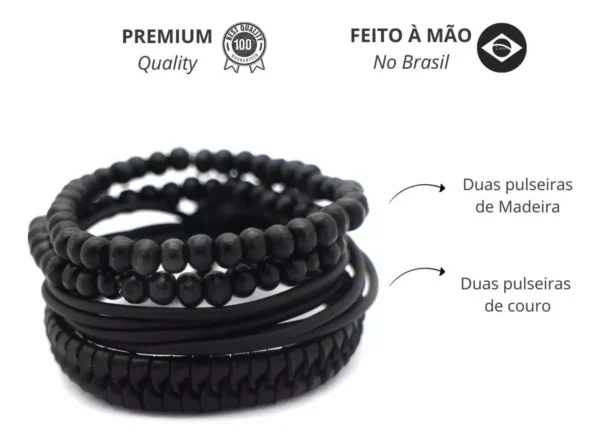 Kit Pulseiras Masculinas Couro Bolinhas - Imagem 5