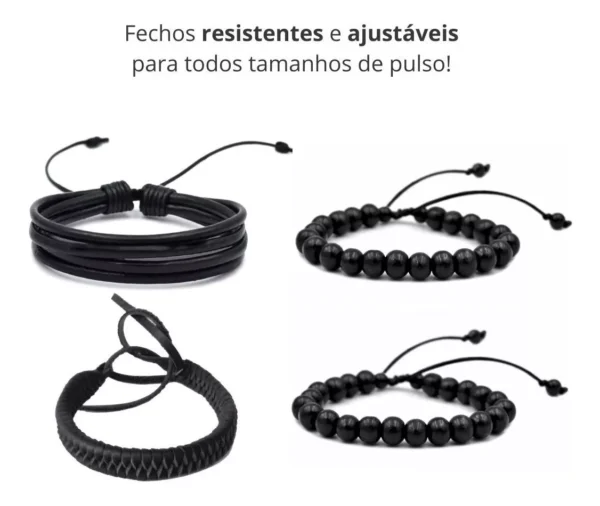 Kit Pulseiras Masculinas Couro Bolinhas - Imagem 4