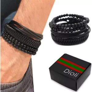 Kit Pulseiras Masculinas Couro Bolinhas